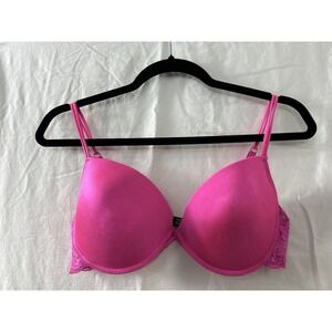 Body Candy Lace Trim Underwire Bra 36D Pink Satin Barbiecore Coquette Sexy